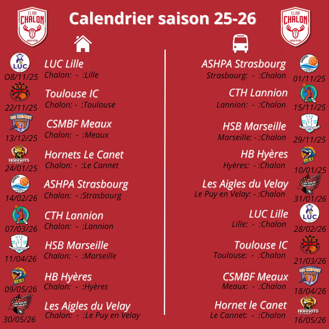 calendrier saison 24 25